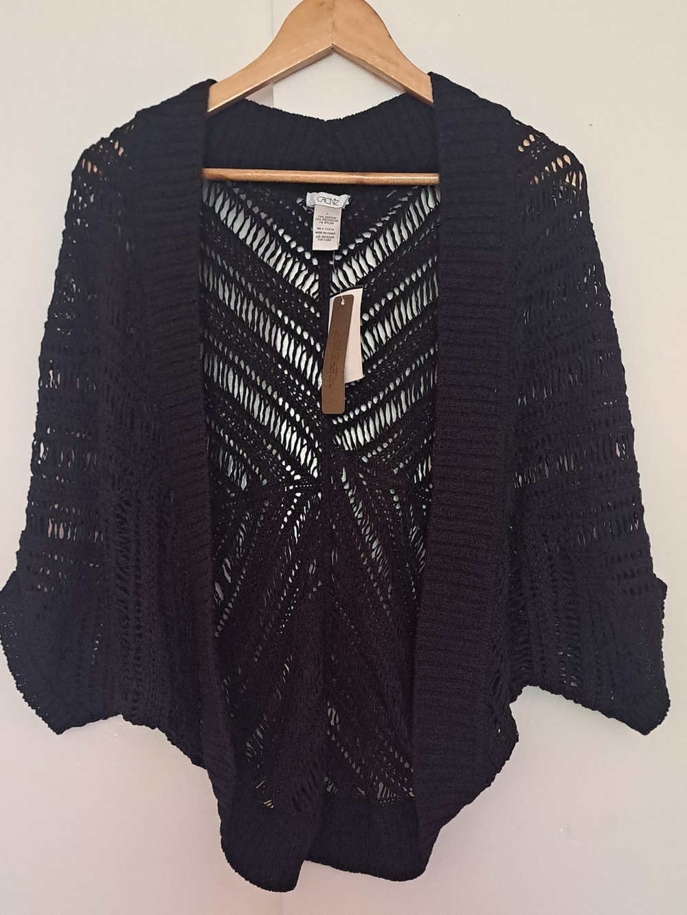 Cache Black Open-Weave Draped Cardigan